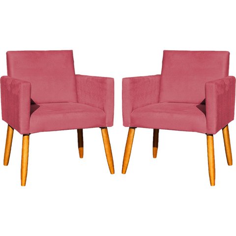 Kit 2 Poltronas Decorativa para Sala Nina Suede Cores Pé Palito 30cm Castanho