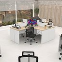 Ver imagem 6 de Conjunto Escrivaninha Mesa de Canto em L Ilha 4 Lugares Office Carvalho e Branco Bege