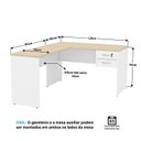 Ver imagem 3 de Conjunto Escrivaninha Mesa de Canto em L Ilha 4 Lugares Office Carvalho e Branco Bege