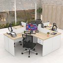 Ver imagem 1 de Conjunto Escrivaninha Mesa de Canto em L Ilha 4 Lugares Office Carvalho e Branco Bege