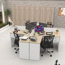 Ver imagem 4 de Conjunto Escrivaninha Mesa de Canto em L Ilha 4 Lugares Office Carvalho e Branco Bege