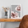 Quadro Rosas Rosa Fundo Cinza 45x34cm - com Vidro:moldura Branca - 2