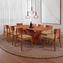 Ver imagem 1 de Sala de Jantar Venus 8 Lugares Tampo MDF Cadeiras Viena Gold Estofadas Imbuia 220cm Moderna