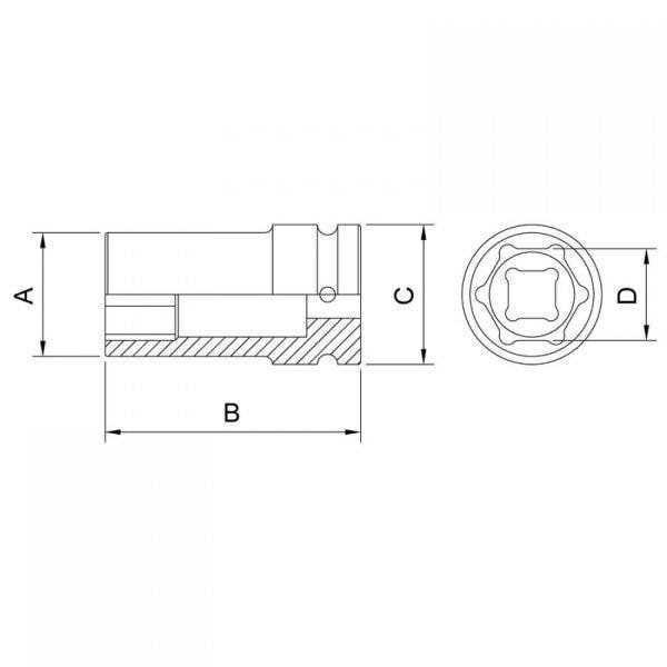 Soquete de Impacto Sextavado Longo 8mm Encaixe 1/2" Tramontina Pro - 2