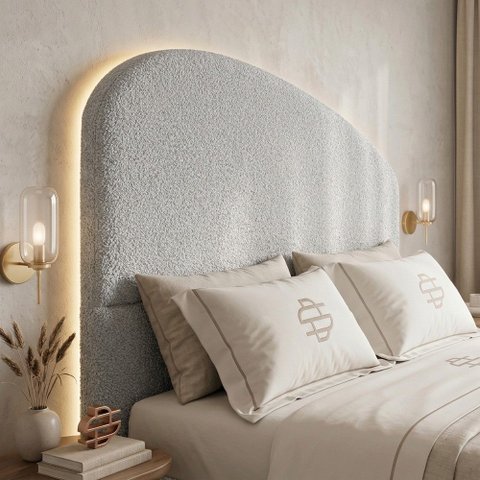 Cabeceira Cama Box Casal Colli 140cm Estofada Orgânica Moderna Chenille Bouclê Prata - Desk Design