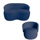 Ver imagem 1 de Kit Namoradeira + Poltrona Decorativa Beatriz Orgânica Veludo Azul Marinho