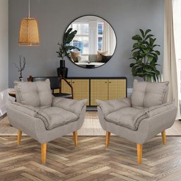Kit 2 Poltronas Opala Decorativa Luxo Linho Capuccino Dal Poz Estofados - 1