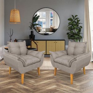 Kit 2 Poltronas Opala Decorativa Luxo Linho Capuccino Dal Poz Estofados
