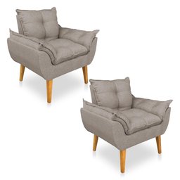 Kit 2 Poltronas Opala Decorativa Luxo Linho Capuccino Dal Poz Estofados - 2