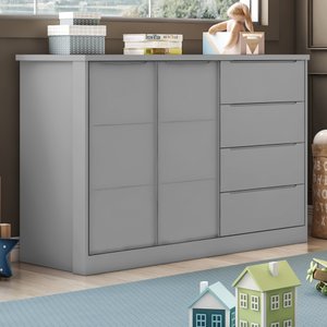 Cômoda Infantil 4 Gavetas 2 Portas  com Cabideiro Pérola