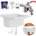 Ver imagem 1 de Tanque de Plástico 22l Branco + Torneira Duas Saídas + Sifão Sanfonado com Copo Branco + Veda Rosca