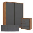 Ver imagem 1 de Quarto de Casal Guarda Roupa Épico Cômoda Átria Amêndola Grafito e Cabeceira Nina 160 cm Cinza - Dem