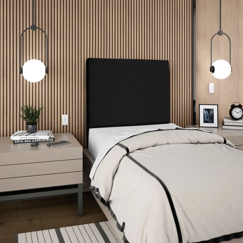 Cabeceira Cama Box Organica Solteiro 90cm Luna Suede C/frame Preto