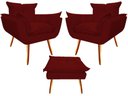 Ver imagem 1 de Kit 2 Poltronas + Puff Decorativo Opala Suede Marsala Pés Madeira Mz Decor