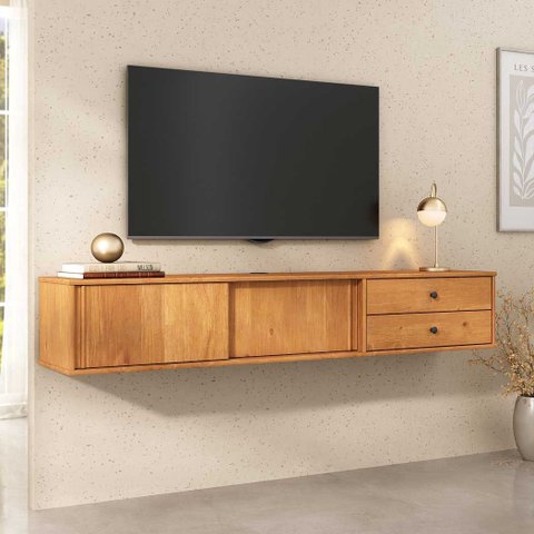 Rack Suspenso para Sala Tv 75 Madeira 2 Portas 175 Cm Freijó Simona