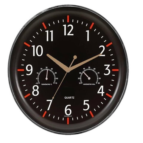 Relogio Analogico de Parede Vintage Termometo e Higrometeo Decorativo Preto Sala Escritorio