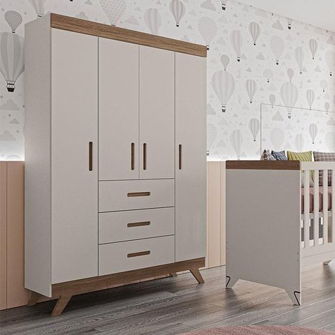 Guarda Roupa Infantil Ambiente Retrô Maya Off White Carvalho – Carolina