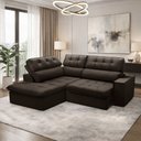 Ver imagem 3 de Sofá 3 Lugares Retrátil Reclinável Chaise Esquerdo 243cm Solin F04 Veludo Marrom Escuro - Lyam Decor