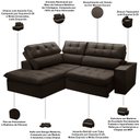 Ver imagem 4 de Sofá 3 Lugares Retrátil Reclinável Chaise Esquerdo 243cm Solin F04 Veludo Marrom Escuro - Lyam Decor