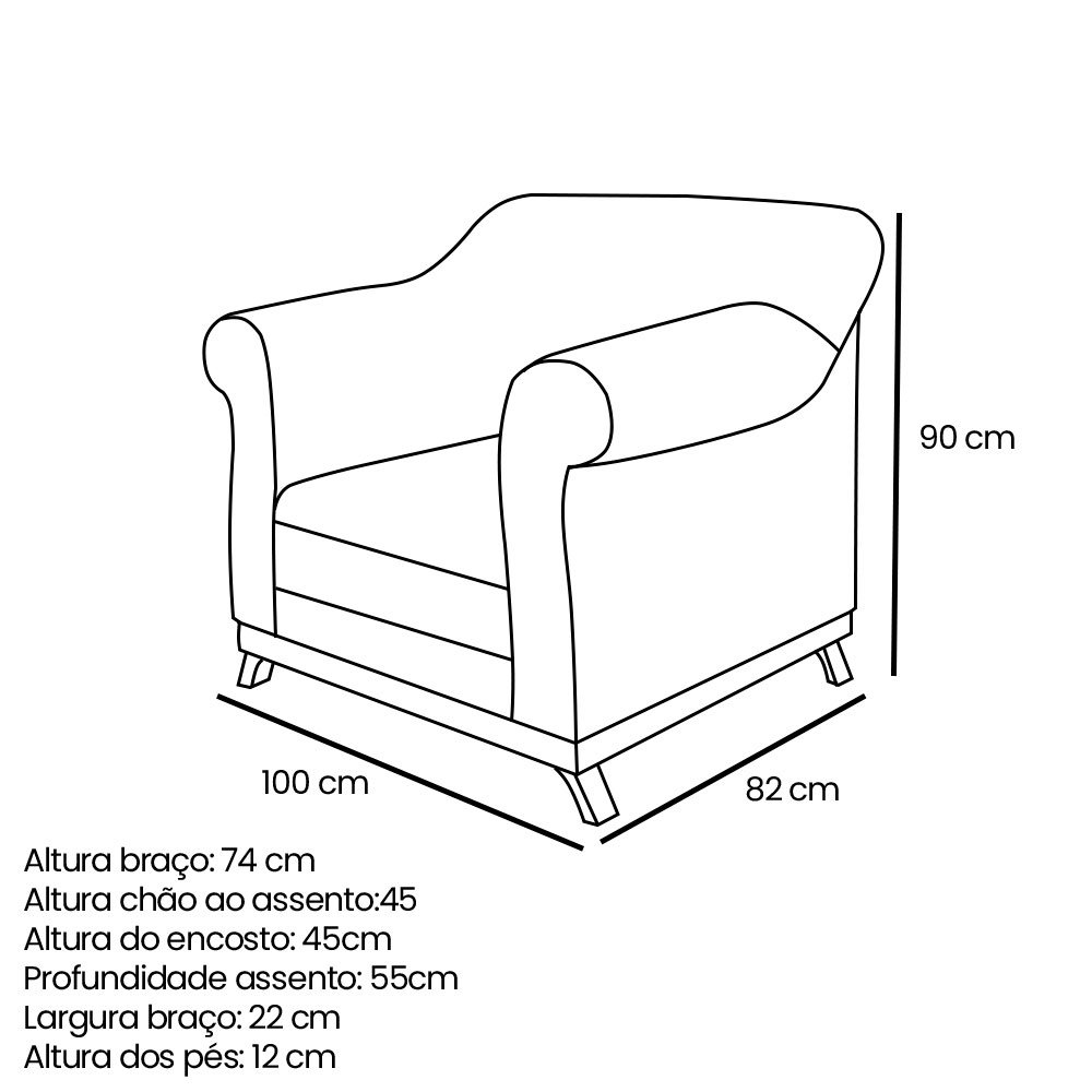 Kit Poltrona e Sofá Living 2 Lugares 1,80m Vênus Linho Pés Castanho - Pallazio Areia - 9