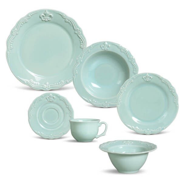 Aparelho de Jantar Flor de Lis Verde 30 Peças + 6 Bowls Porto Brasil - 1