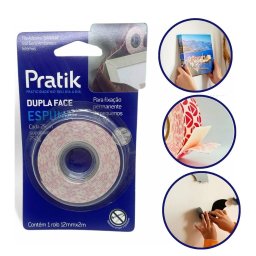 Kit 3 Fitas Adesiva Banana Dupla Face Espuma 12mm X 2m Pratik Uso Geral - 2