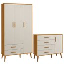 Ver imagem 2 de Comoda Sapateira e Guarda Roupa Isis Pés Retrô 3 Portas 2 Gavetas Areia Fosco/ Savana Fosco - Reller