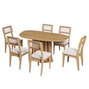 Ver imagem 2 de Conjunto Sala de Jantar Mesa Orgânica Ripada 160cm com 6 Cadeiras MDF Palha Sintética Freijó/Bouclé 