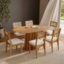 Ver imagem 1 de Conjunto Sala de Jantar Mesa Orgânica Ripada 160cm com 6 Cadeiras MDF Palha Sintética Freijó/Bouclé 