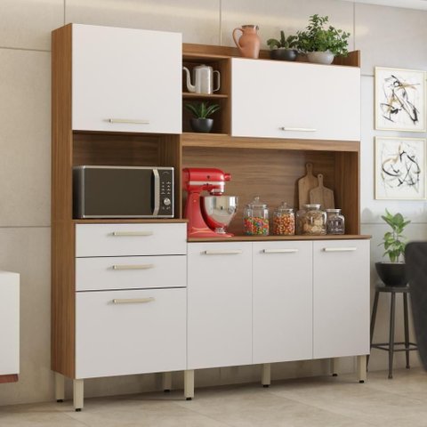 Armário Balcão Cozinha Completa Nina 6 Portas 4 Prateleiras MDP 178cm Amendola Branco