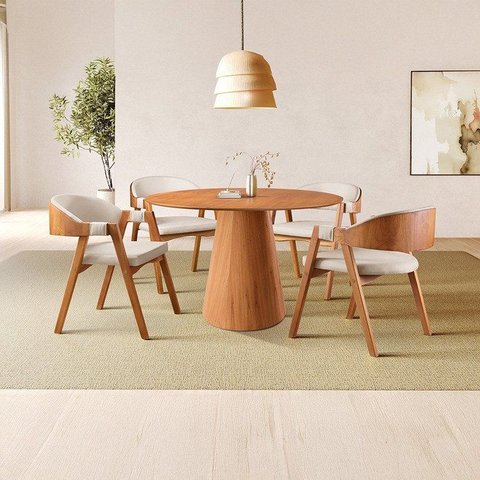 Conjunto Sala de Jantar Mesa Cone Amadeirada 120cm + 4 Cadeiras Gaia