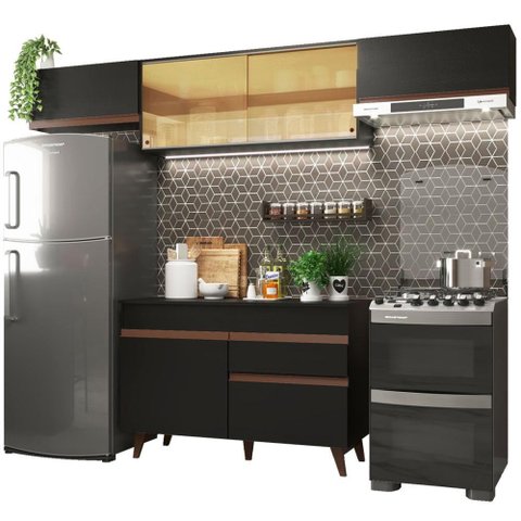 Cozinha Compacta Reims com Armário e Balcão Preto Madesa
