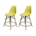 Ver imagem 1 de Kit 2 Banquetas Eames Eiffel De Madeira Assento Amarelo - Cor: Amarelo