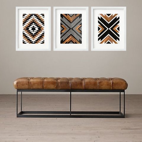 Kit 3 Quadros Grandes Abstratos Formas Marrom Preto e Branco 60x48cm:moldura Branca