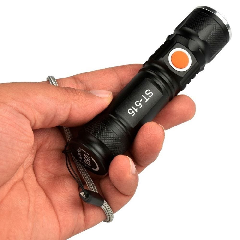 Mini Lanterna Tática Super Potente Led T6 Recarregável USB com Zoom - 1