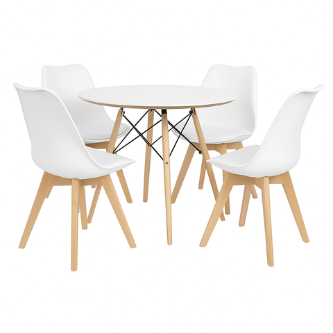 Kit Polipropileno Sala de Jantar Eames 90cm com 4 Cadeiras Saarinen Brancas
