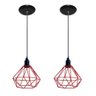 Kit com 02 Luminárias Pendente Aramado Modelo Diamante - Vermelho - 1
