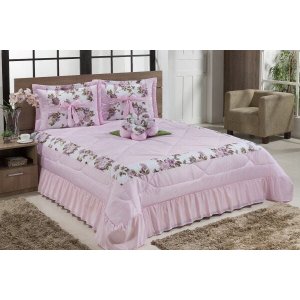 Kit Cobre Leito Casal King Amazonas 04 Peças Colcha - Rosa