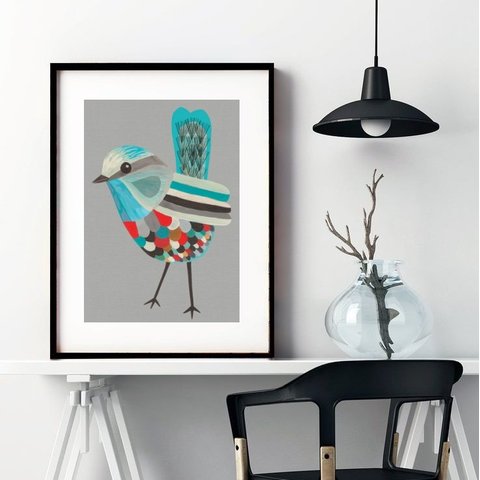 Quadro Desenho Passarinho - 60x48cm:madeira Branca