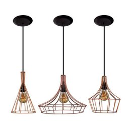 03 Lustres Pendentes Aramado - Pode usar lâmpadas de Filamento - Cobre - 1 03 Lustres Pendentes Aramado - Pode usar lâmpadas de Filamento - Cobre - 1