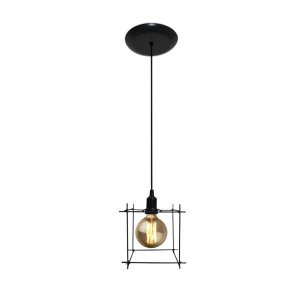 Lustre Pendente Aramado Quadrado - Estilo Retrô - Preto