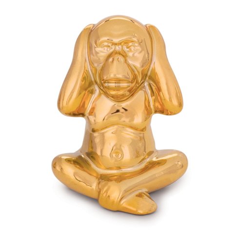 Enfeite Decorativo Macaco Não Ouço Cerâmica Dourado 12,5 Cm M02 - D’Rossi