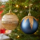 Ver imagem 3 de Bola Dourada Azul Decoração Enfeite Natalino 8cm Kit 24PÇS
