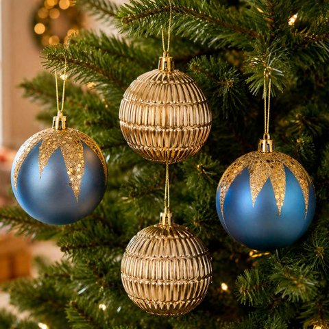 Bola Dourada Azul Decoração Enfeite Natalino 8cm Kit 24PÇS
