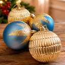 Ver imagem 2 de Bola Dourada Azul Decoração Enfeite Natalino 8cm Kit 24PÇS