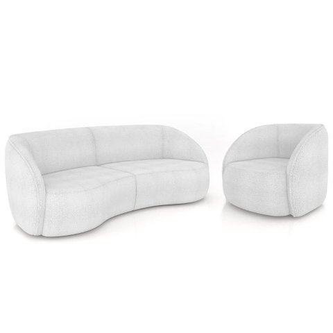 Sofá 3 Lugares Orgânico 288cm e Poltrona Zion M22 Boucle Branco - Mpozenato