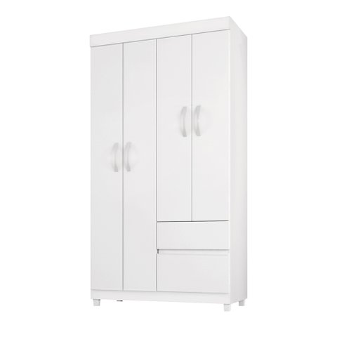 Guarda Roupa De Solteiro Cairo 4 Portas Branco/Rosa - Bela Móveis