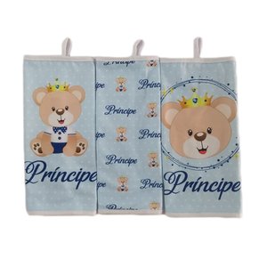 Kit 3 Paninhos de Boca Ursinho Príncipe com Prendedor de Chupeta