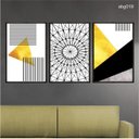 Ver imagem 1 de Kit 03 Quadros Decorativos Moderno Abstrato Geometrico Dourado Preto Abg019 Tela Canvas 60x80cm Cada