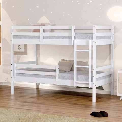 Beliche Infantil Eco com Grade de Proteção Madeira Maciça Branco Mobilistore